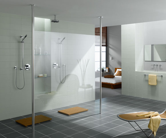 Minimalistic-bathroom-design-with-twin-shower-and-niched-sink-with-mirror